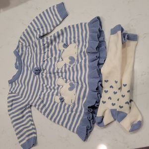 0-3 months bunny sweater dress with matching tights